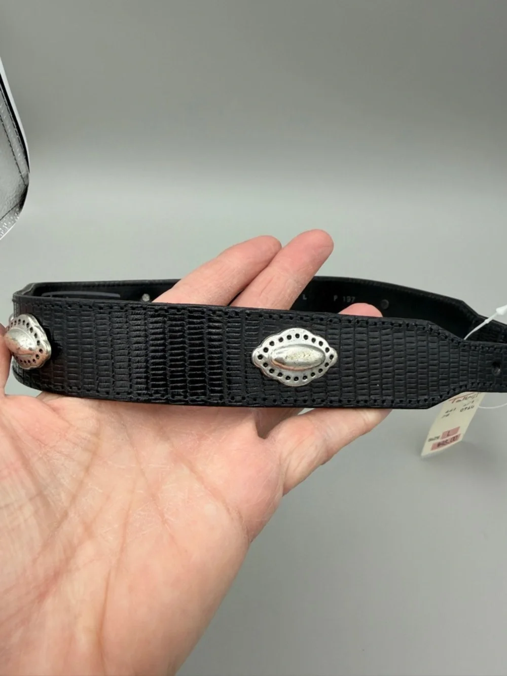 Talbots Black Textured Leather Belt with Silver-Tone Buckle and Conchos - Picture 7 of 16